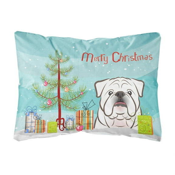 Carolines Treasures BB1592PW1216 Christmas Tree and White English Bulldog Canvas Fabric Decorative Pillow, 12H x16W,
