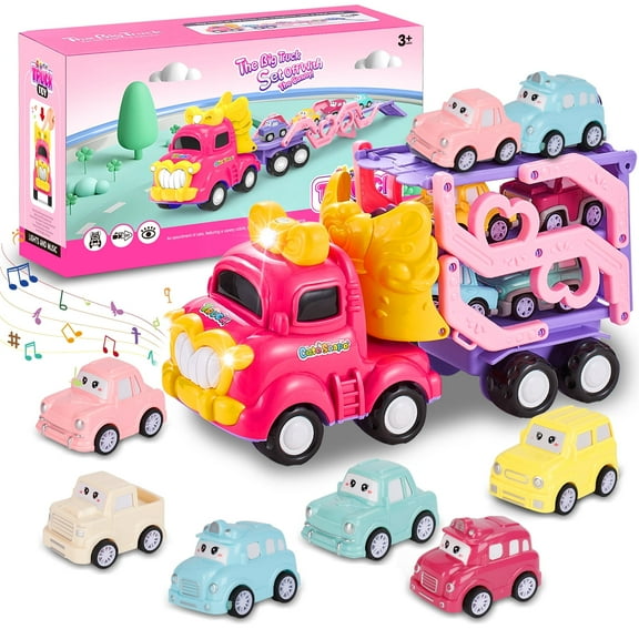 Toy Truck for 1-6 Year Old Girls, Foldable Truck with Light & Music Educational Toy for Toddlers Great Gift for Girls