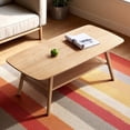 thumbnail image 2 of Tcbosik 39.37" Natural Solid Oak Wood Coffee Table with Open Shelf, 2-Tier Low Center Table for Living Room, Small Space, 2 of 11