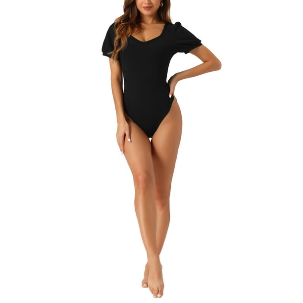 Cuerpo Inspire Chic Top para Mujer de Manga Corta con Escote Corazón Bodysuits XS Negro