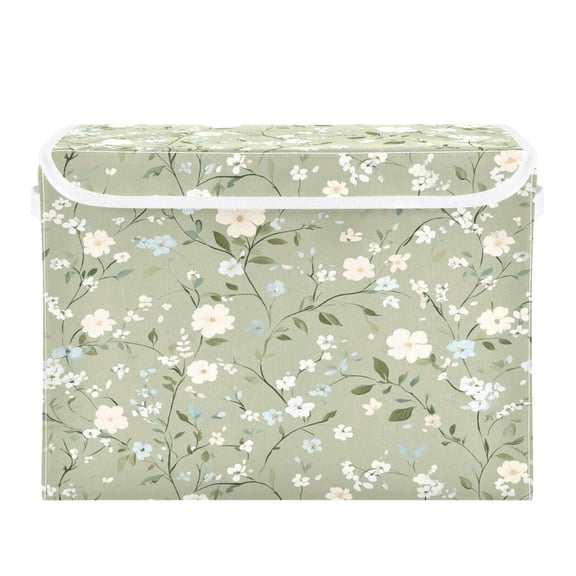Storage Box With Lid 16.5x12.6x11.8In Foldable Stacked Household Storage Box Green Flower