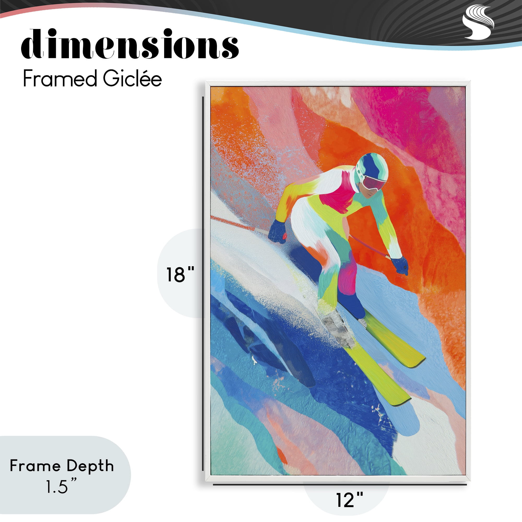 Stupell Industries Skiing Down Neon Slopes White Framed Giclee Art, design by Chromatic Storm Studio
