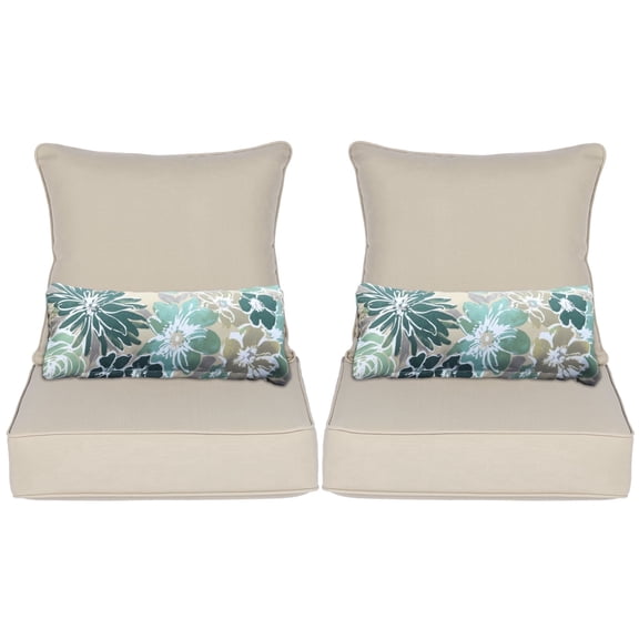 Aoodor 24'' x 24'' Outdoor & Indoor Deep Seat Cushion Set, furniture pillows and cushions, Olefin Fabric Slipcover and Sponge Foam (Set of 2 Seats, 2 Backs, 2 Lumbar Pillows))- Brown