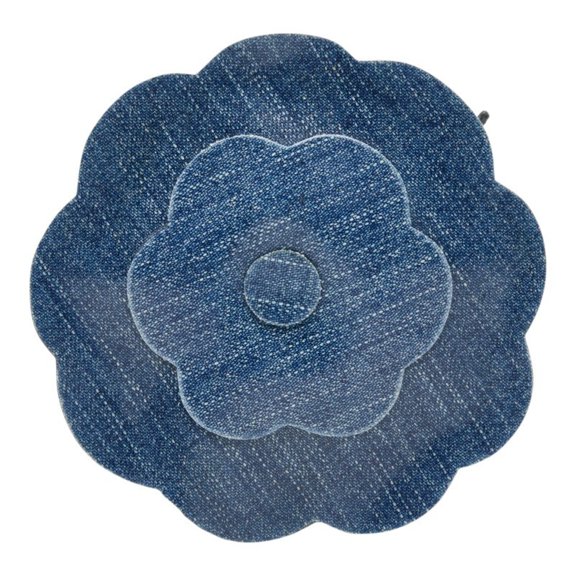 Pre-Owned Chanel Large Camellia Denim-Style Brooch, Blue, Women's CHANEL