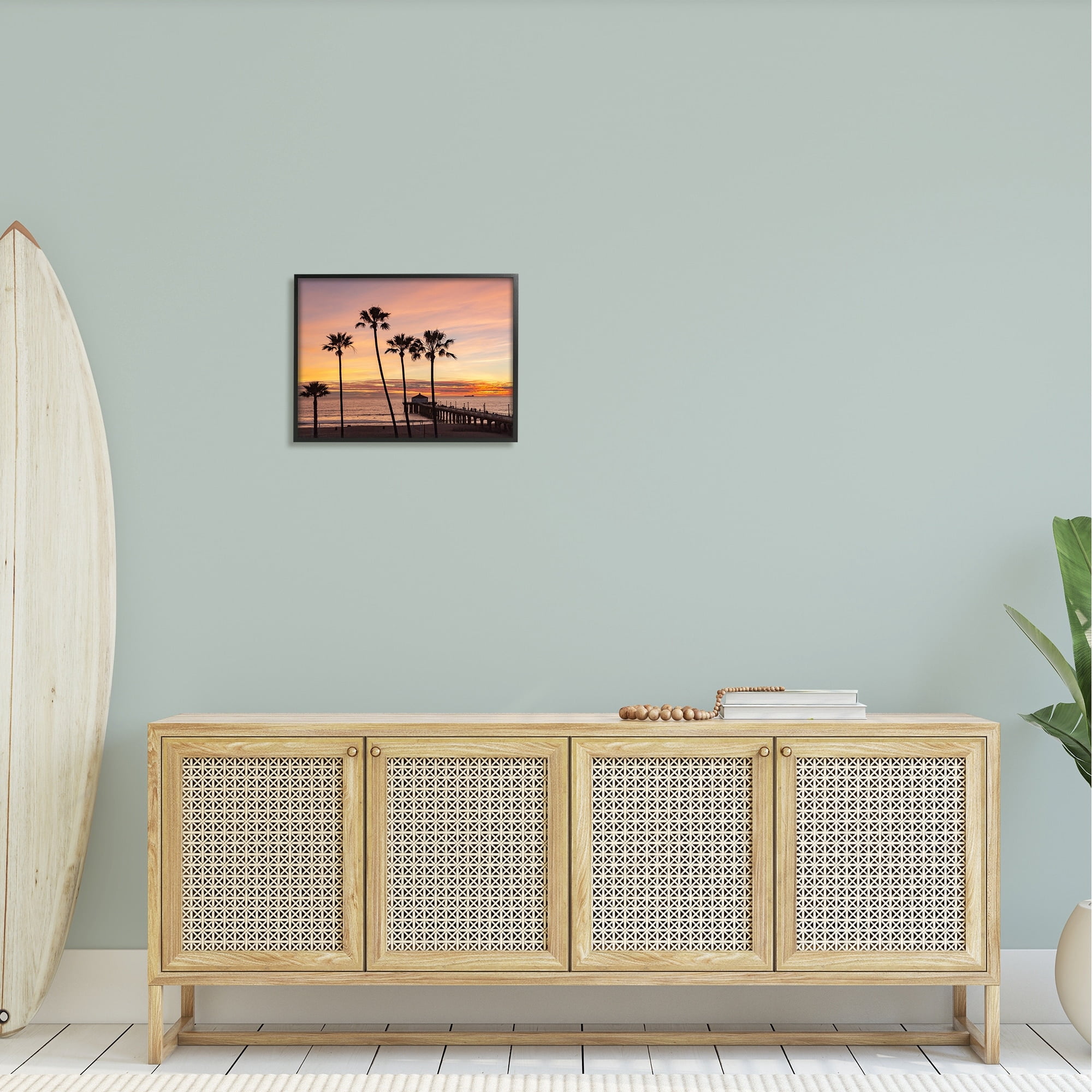 Stupell Industries Tropical Palm Tree Sunset Summer Pier Docks Photograph Black Framed Art Print Wall Art, Design by Jeff Poe Photography