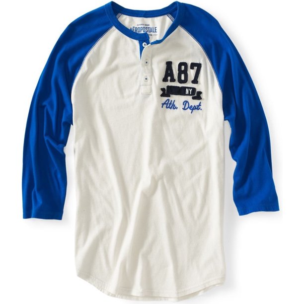 Aeropostale - Camiseta de béisbol para hombre, color azul, grande Aeropostale henley