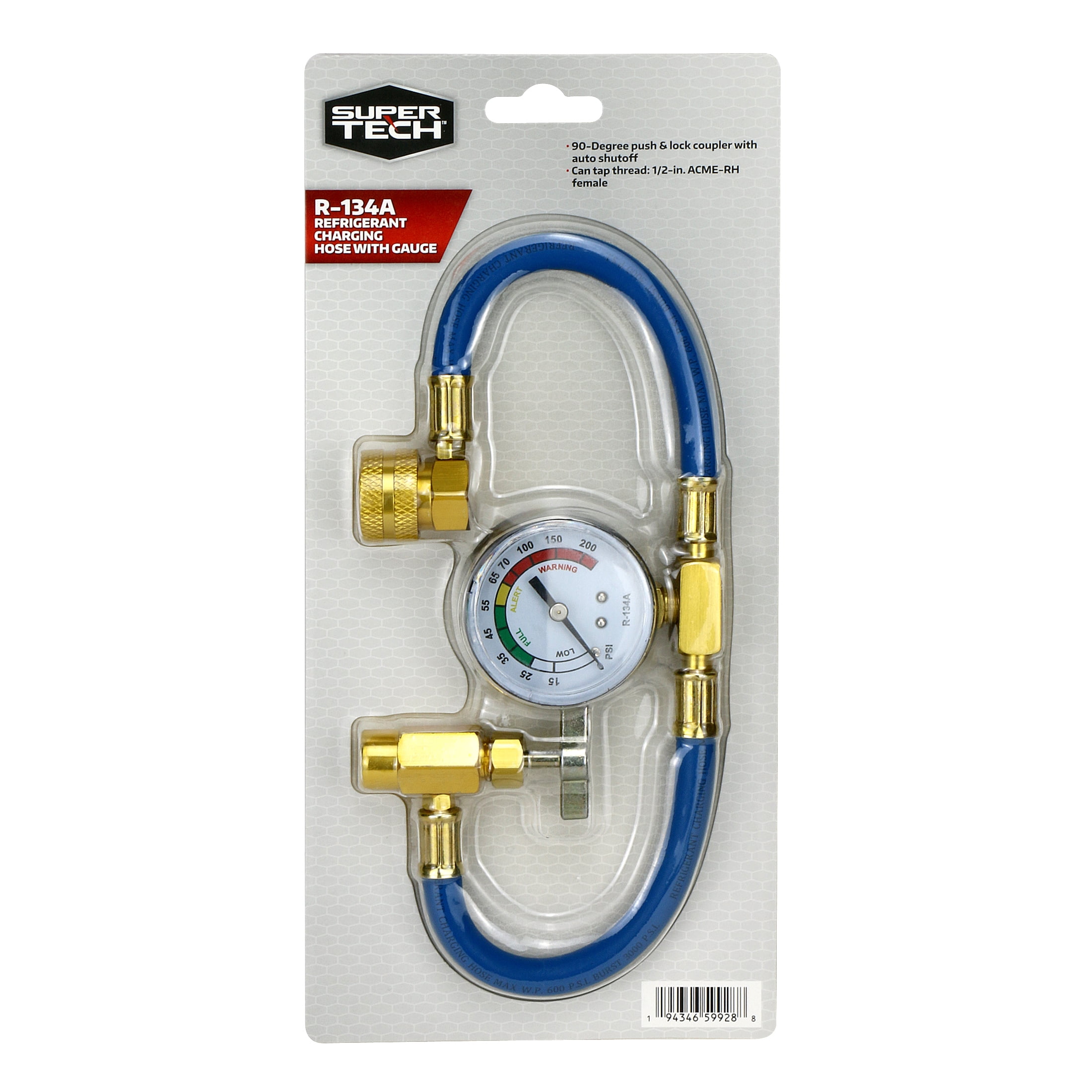 Super Tech R134a AC Recharge Kit with Gauge + 4 Pack (12 oz
