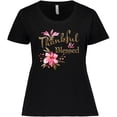 thumbnail image 3 of Inktastic Thankful and Blessed Inspirational Saying with Pink Flowers Women's Plus Size T-Shirt, 3 of 5