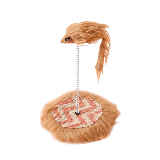 Juguete interactivo divertido para gatos, con plumas, ratón, varilla para jugar con resorte potente marrón