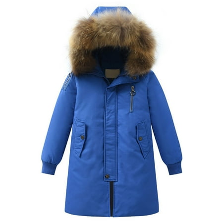 

KDSJSXW Kids Winter Coats Big Kids Unisex Boys Girls Toddler Hooded Down Coats Solid Puffer Outerwear Winter Thick Warm Hooded Padded Jacket Windproof Coat (Blue 130)