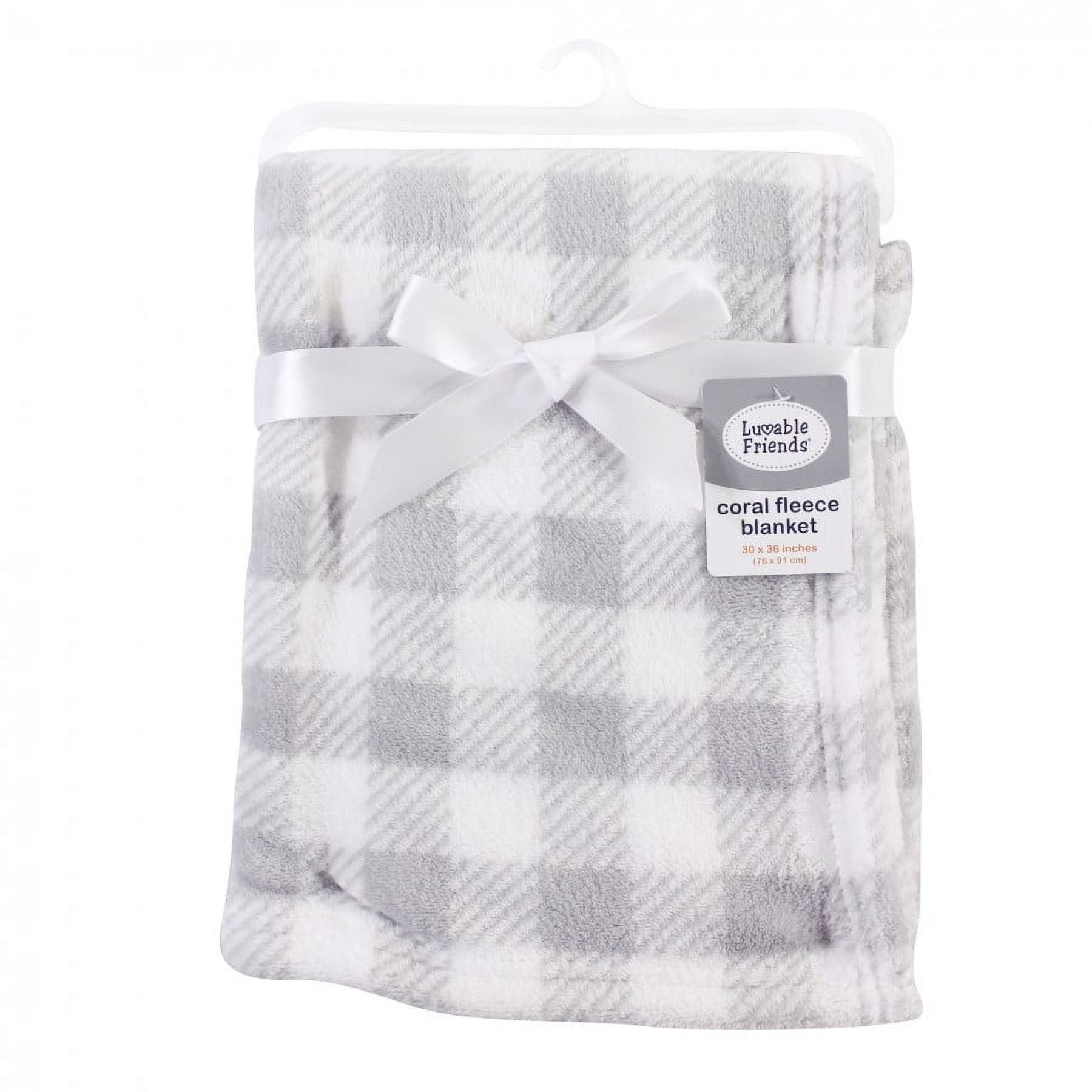Luvable Friends Baby Coral Fleece Blanket, Gray Plaid, One Size