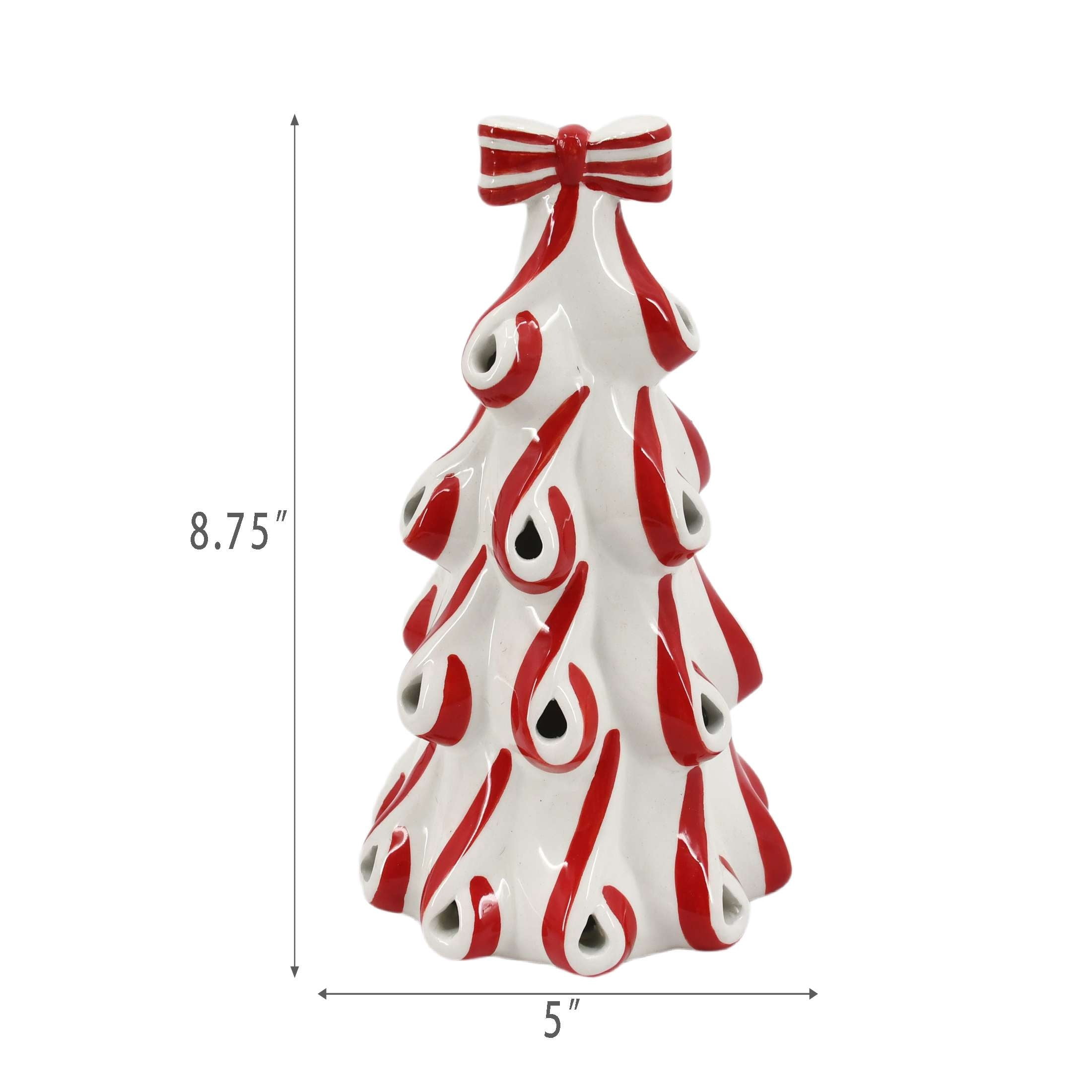 Light-Up Ceramic Christmas Tree Decoration, Red and White, 9", by Holiday Time