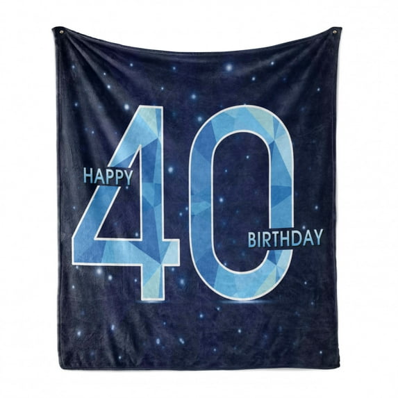 40th Birthday Soft Flannel Fleece Throw Blanket, Abstract Modern Design with Geometrical Number 40 Emblem, Cozy Plush for Indoor and Outdoor Use, 50" x 70", Dark Blue and Pale Blue, by Ambesonne