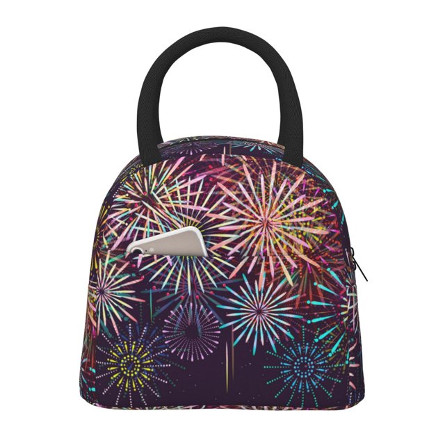 Fotbe Fireworks2 Bolsa de Almuerzo con Estampado, Lonchera Aislada, Contenedor de Comida Reutilizable Tipo Cooler a Prueba de Fugas