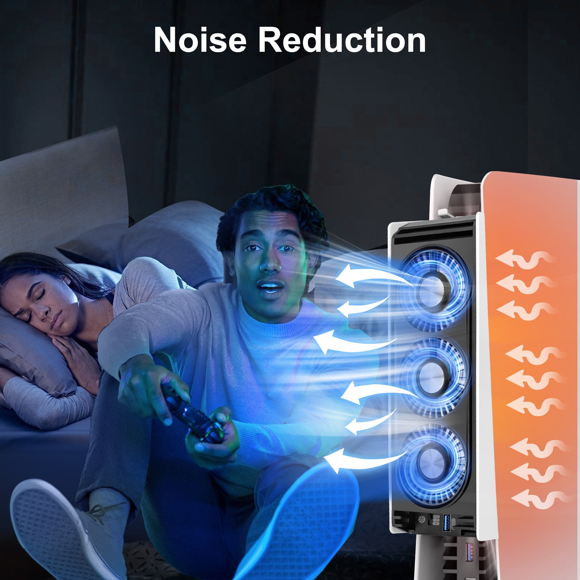 External USB Cooling Fan Fit for PS5, EEEkit Cooling Fan Compatible with Sony PS5 Disc & Digital Edition with 3 Fans, Temperature Control Cooler with LED White, Not Fit for PS5 Slim or PS5 Pro