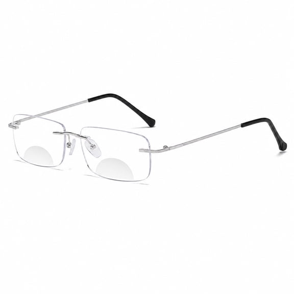 Agstum Rimless Bifocal Reading Glasses for Men Women, Lightweight Metal Rectangle Blue Light Filtering Readers