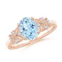 ANGARA Natural Vintage Style Oval 1 ct Aquamarine Ring with Diamonds in 14K Rose Gold for Women (Size-8x6mm) | March Birthstone, Anniversary, Jewelry Gift for Women | Natural Aquamarine Ring