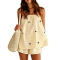 thumbnail image 4 of Womens 2 Piece Outfits Short Sets Strapless Summer Polka Dot Shorts Casual Loose Fit Tank Top Vacation Shorts Matching Sets Yellow L, 4 of 5