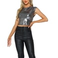 thumbnail image 1 of INSPIRAR CHIC Blusa Metálica Sin Mangas para Mujeres Top Brillante de Fiesta Club XS Negro Plateado, 1 of 6