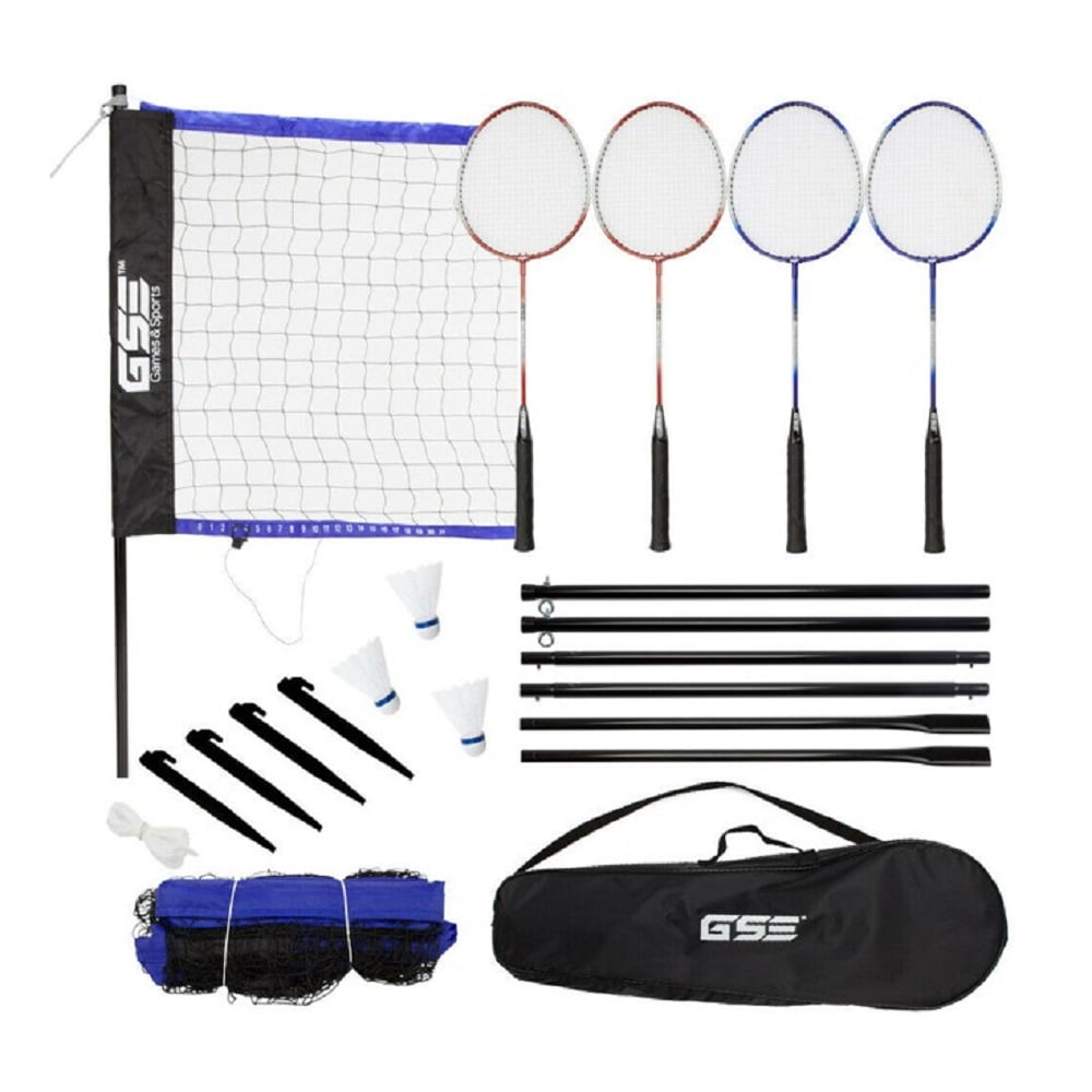Indoor/Outdoor Portable Complete Badminton Set w/Net 4 Rackets & 3 Shuttlecocks 