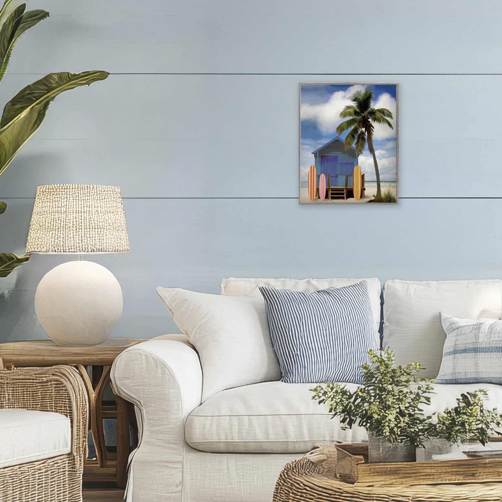 Stupell Industries Palm Overhanging Surf Shop Gray Framed Giclee Art, design by Lisa R Dumm