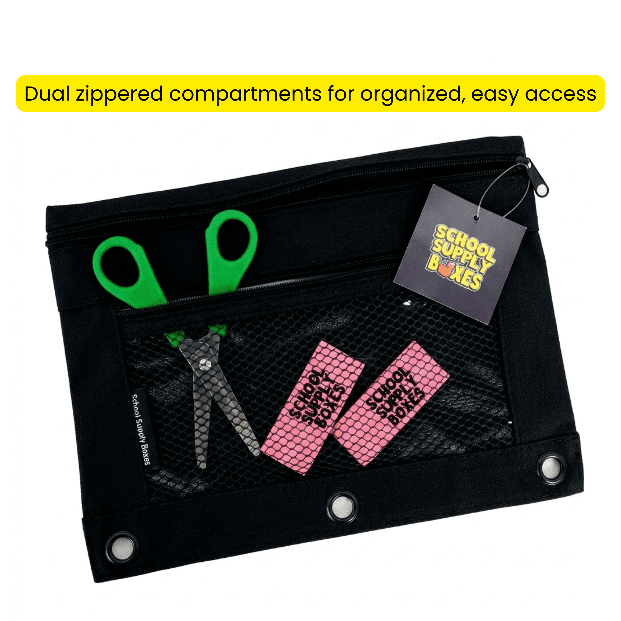 School Supply Boxes | 3 Ring Pencil Bag / Binder Pouch  | 48 Pack | Black Pencil Bag / Binder Pouch