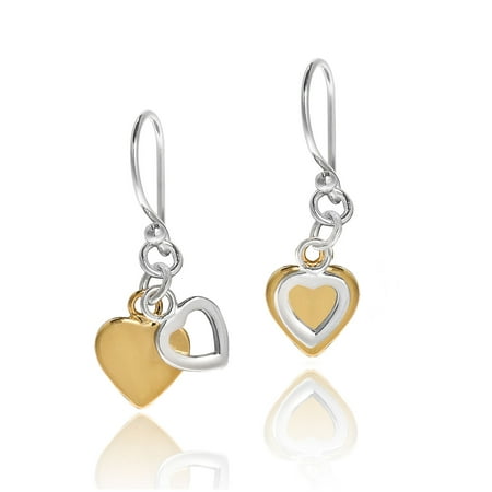 - Twin Dangle Heart Two Tone Gold Vermeil .925 Sterling Silver Earrings