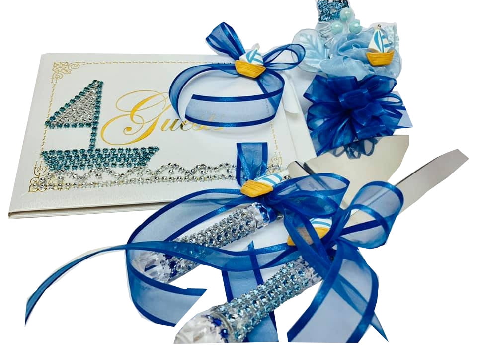 Nautical Sailor Theme Blue Baby Shower Guest Book Corsage And Cake