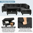thumbnail image 6 of Modular L-Shape Velvet Sectional Sofa with Reversible Chaise, Hidden Storage Ottoman, Built-in Cup Holders, Cloud Comfort for Small Apartments and Family Lounges, Black, 6 of 9