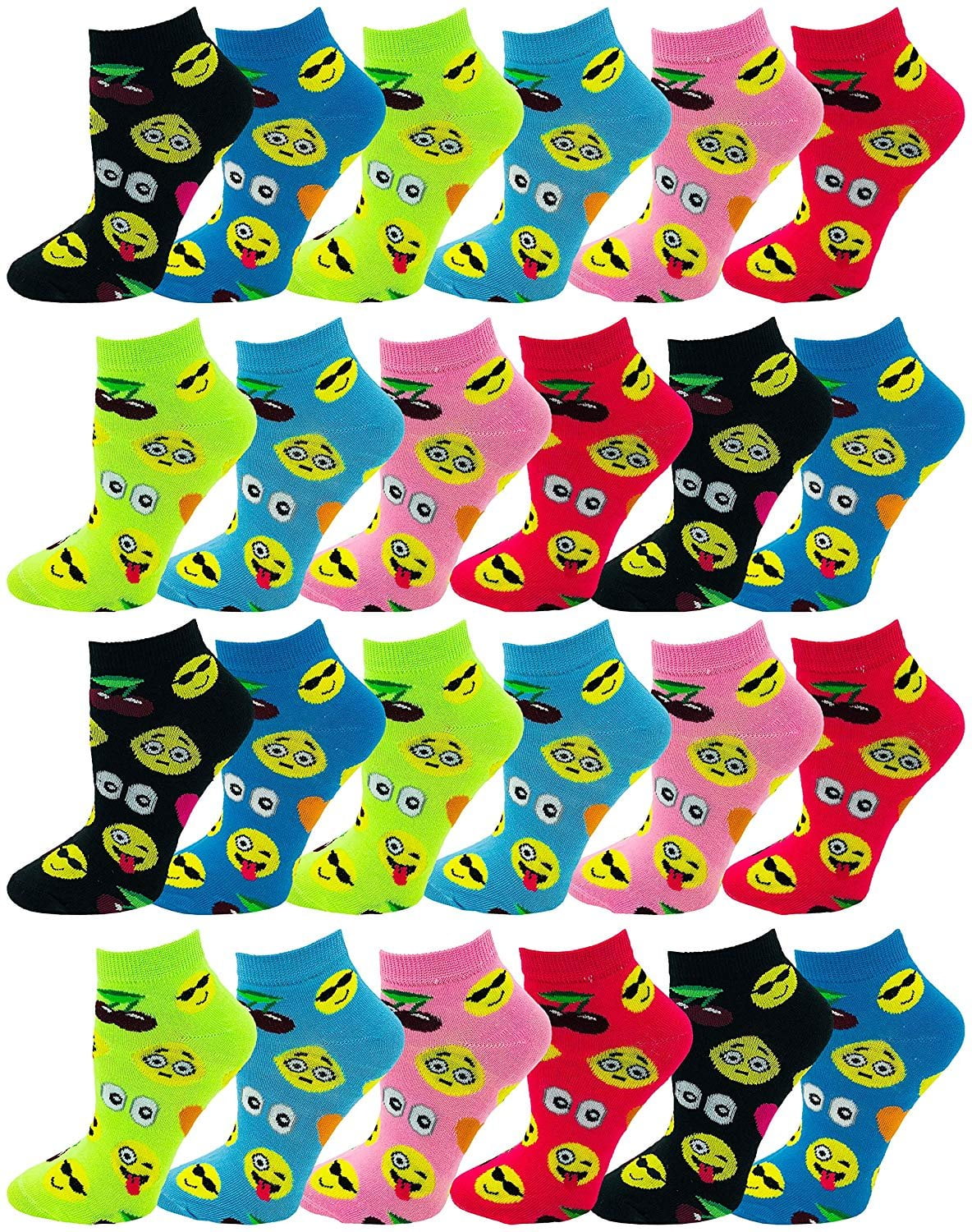 Womens 6-Pack 4-Style Emoji Expression Cotton No Show Socks Mixed Lot Sale