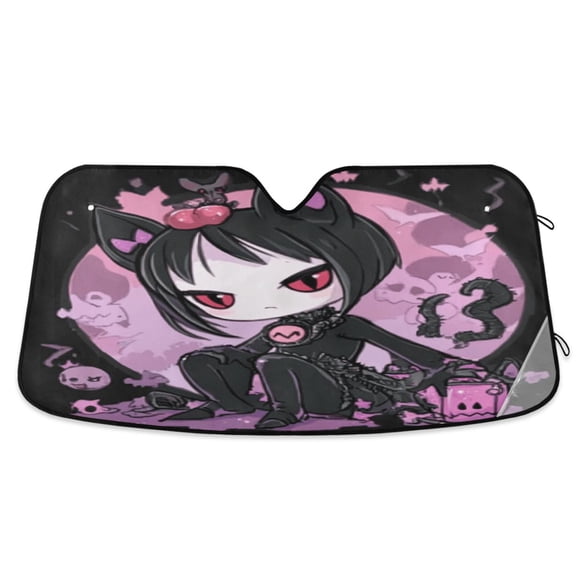 Cute Vampire with Cat Ears Car Windshield Sun Shade Foldable Car Front Window Visor Heat and UV Protection 53x23.5