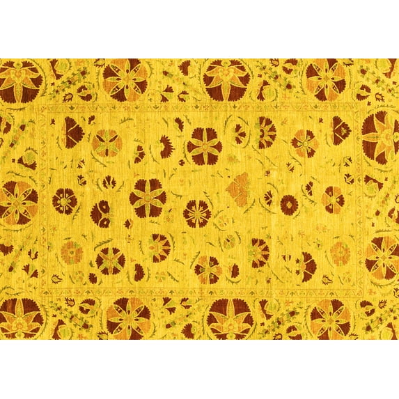 Ahgly Company Machine Washable Indoor Rectangle Abstract Yellow Modern Area Rugs, 5' x 7'