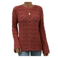 thumbnail image 1 of Txlixc Mujeres Trendy Hollow-Out Tops, Crochet Color sólido Cuello redondo Manga larga Punto Tops con puños acampanados para damas Txlixc  Moda, 1 of 9