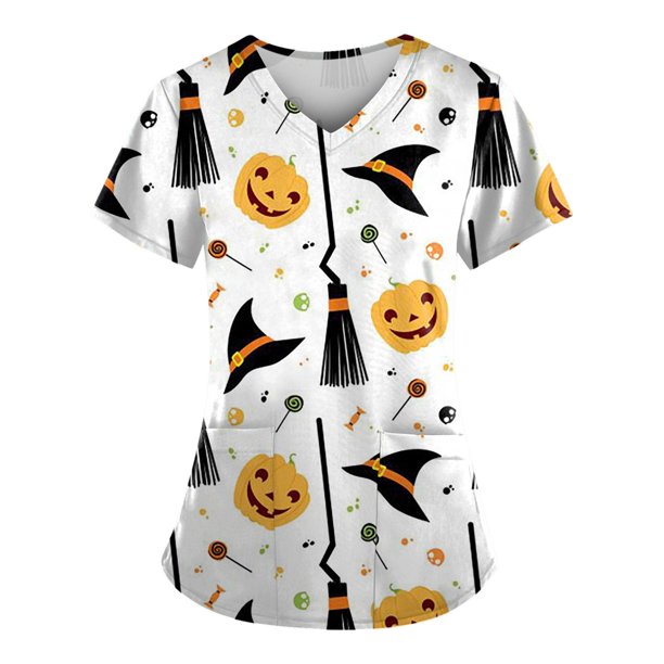 Halloween Women's V-neck Fashion Casual Printing Top Protective Work Suit