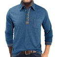 thumbnail image 2 of Txeol Mens Fall Winter Long Sleeve Polos Shirts Solid Casual Flip Collar Tops Button V Neck Golf T Shirts with Pocket,Blue,XXXL, 2 of 6