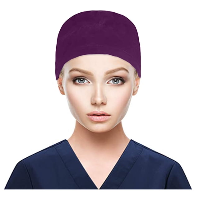 Scrub Cap with Buttons Bouffant Hat with Sweatband for Womens and Mens