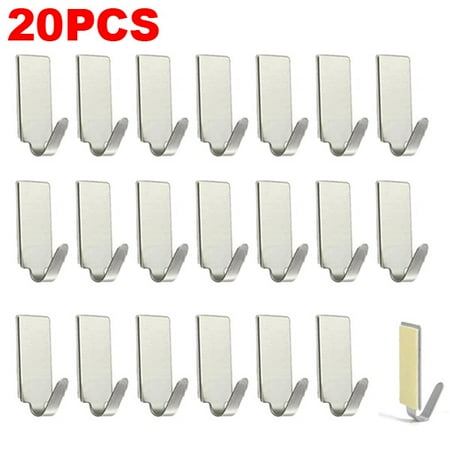 

20Pack Stainless Steel Self Adhesive Holders Kitchen Bathroom Adhesive Hook for Hanging