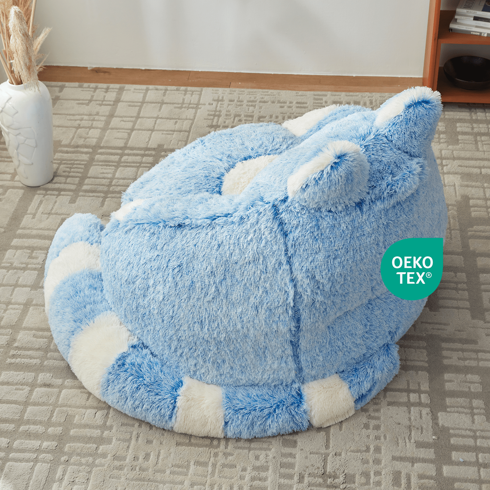 Ebenchico 3.7ft Raccoon Shaped Bean Bag Chair for Adults Teens Kids, Large Beanbag Chairs for Reading Gaming Relaxing, Blue