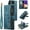 Vintage Blue, variant on Wallet Case for Samsung Galaxy A22 5G, Premium Handmade PU Leather Phone Case Card Slots Magnetic Closure Zipper Pocket Kickstand Flip Case with Hand Strap
