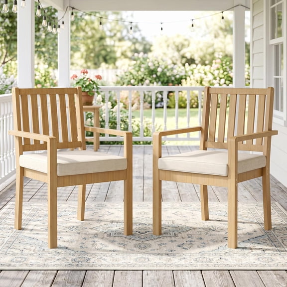Acacia Patio Chairs Set of 2 for All‑Weather, Outdoor Patio Chairs with 3.1" Thick Cushions, Wooden Porch Chairs for Deck Balcony Garden, Brown,Heynemo