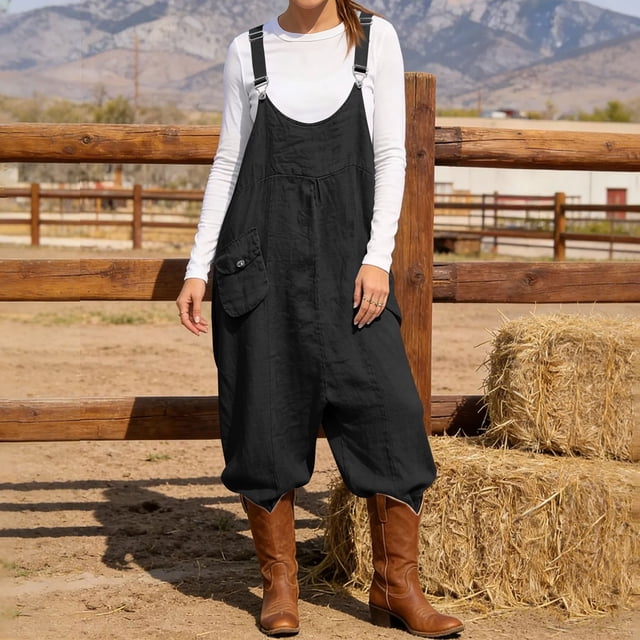 Salopettes pour Femmes Col Rond Sans Manches Jambe Droite Combinaison Ample Été Voyage Décontracté Combishort Mode