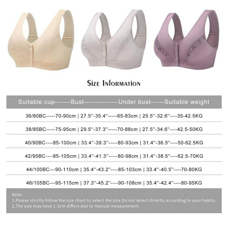 3 Pack Elderly Women Button Front Closure Bras Seamless Cotton Everyday Soft  Cup (no Pads) Bras 