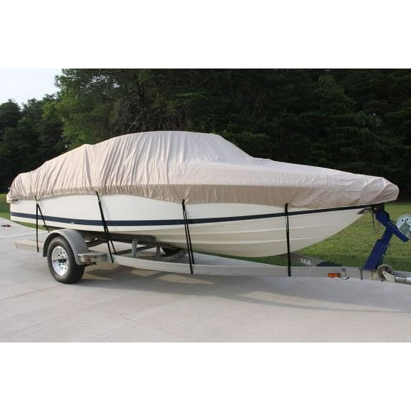 NEW VORTEX 5 YEAR CANVAS HEAVY DUTY TAN/BEIGE VHULL FISH SKI RUNABOUT COVER FOR 23 to 24' FT BOAT, IDEAL FOR 102" BEAM (FAST SHIPPING - 1 TO 4 BUSINESS DAY DELIVERY)