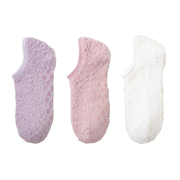 Women's 3-Pack Fuzzy Grip Socks Low Cut Non-Slip Soft Lounge Slipper Socks - Multicolored-4