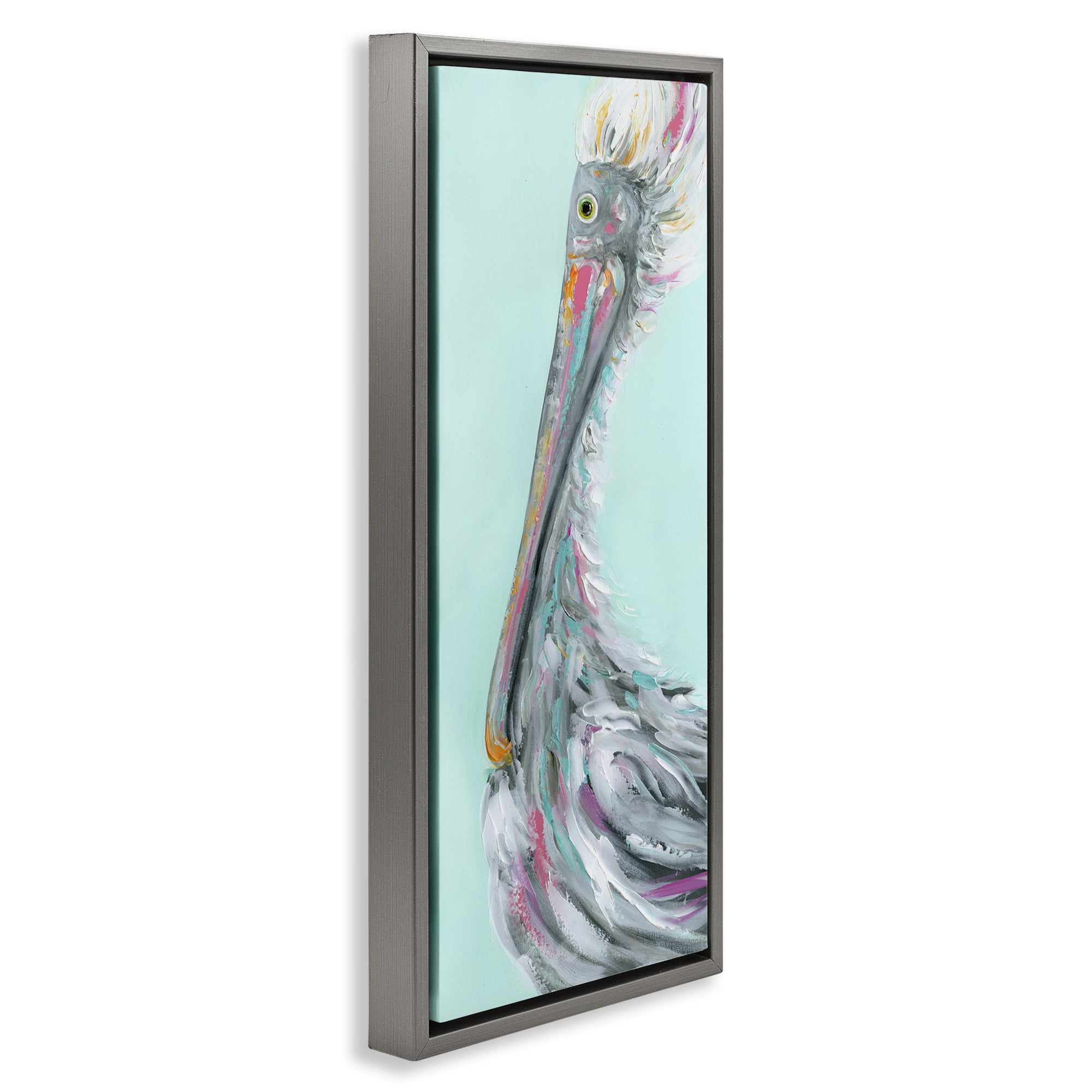 Stupell Industries Odd Pelican Portrait Animals & Insects Painting Gray Floater Framed Art Print Wall Art, 11 x 25