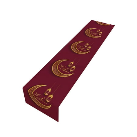 

Topaty Eid Mubarak Table Runner - Star Moon Mosque Linen Table Runner - Eid Mubarak Ramadan Decor Home Dining Room Decorations Party Supplies 70.8 x 13inch