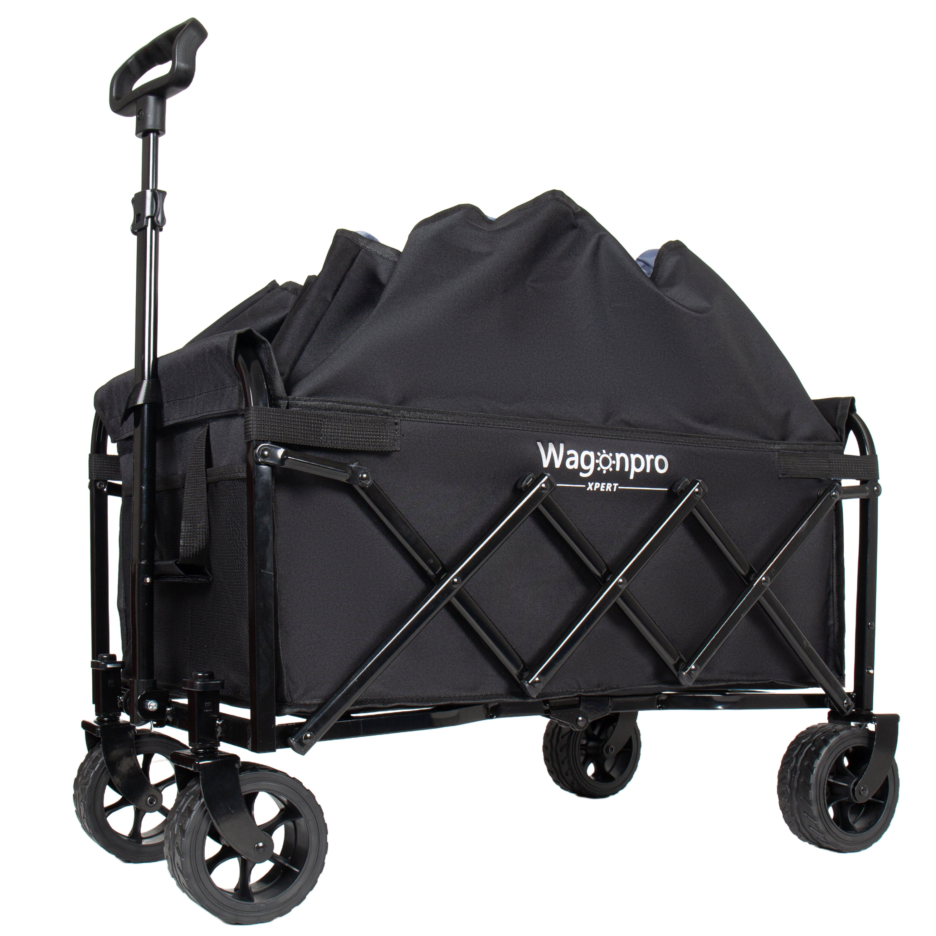 Upgraded 5*2" Wide Wheels-Expandable Dual-Layer Utility Wagon with 100% Extra Space, 220lbs Capacity Grocery Cart for Camping, Shopping, Sports, Gardening, Fishing, Black