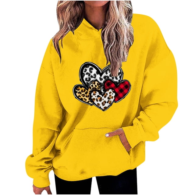 Birdeem Mode Décontractée pour Femmes Impression de la Saint-Valentin Hauts à Manches Longues Sweat à Capuche
