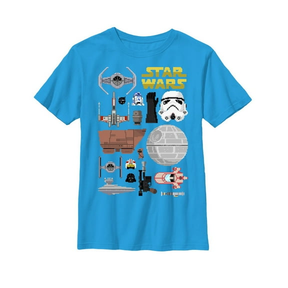 Boy's Star Wars Pixelated Elements  Graphic Tee Turquoise Medium