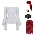 thumbnail image 3 of Disfraz de pirata para mujer, 5 piezas, blusa renacentista, camisa, corsé, cinturón, parche en el ojo, falda pirata, disfraz para fiesta de Halloween, 3 of 5
